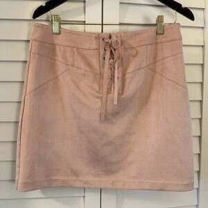🩷 Ever New Blush Rose Pink Lace-Up Faux Suede Mini Skirt Size 10